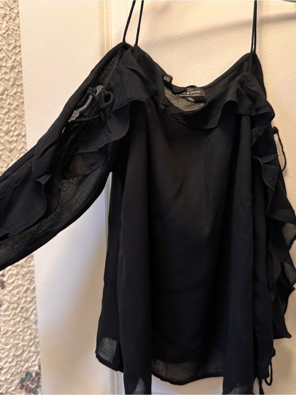 Lucky Brand Black Cold-Shoulder Ruffle Blouse